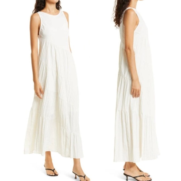REBECCA TAYLOR Tiered Crinkle Sleeveless silhouette V Back  Maxi Dress Small NEW - Picture 4 of 13